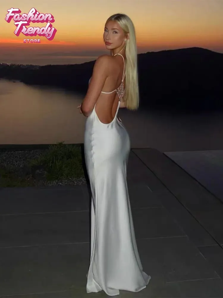 Pevná ohlávka Boční výstřih na zádech Maxi šaty Dámské Strečový dres Délka podlahy Tenké šaty Bodycon Noční klub Rekreační župan