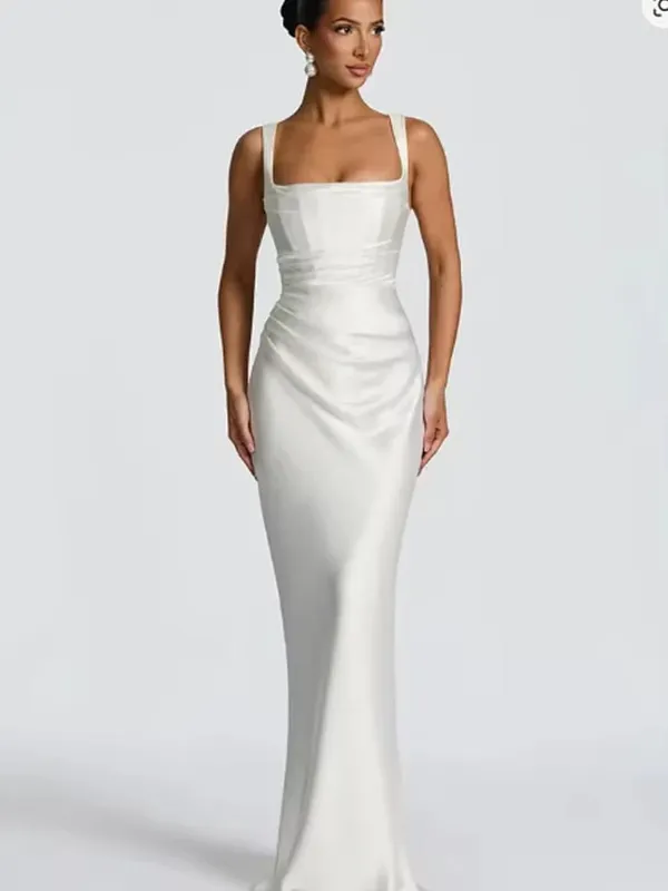 Elegant Scarf Collar Sling Women Summer Dress Solid Sleeveless Off-shoulder Slim Maxi Dresses 2026 Lady Chic Evening Party Gown