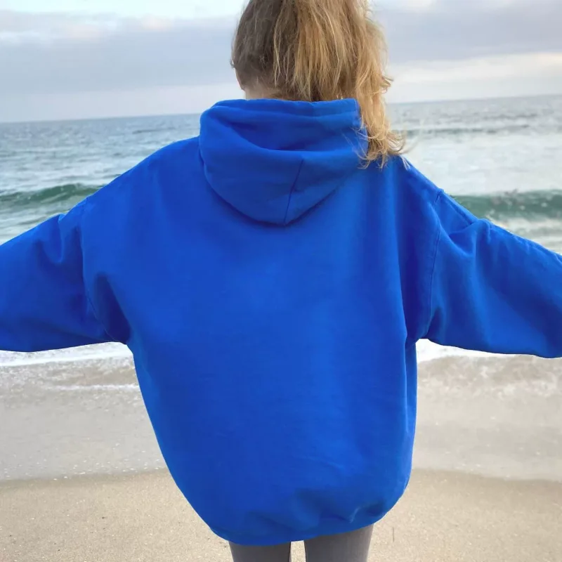 Women candy colored dopamine sweatshirt in spring and autumn colors, oversized shoulder long sleeved pullover hooded sweatshirt — image 3