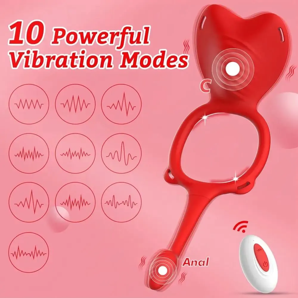 4-in-1 Wearable Vibrator 10-Frequency Vibration Penis Ring Clitoris Stimulator G-Spot Anal Massager Adult Sex Toys Masturbator