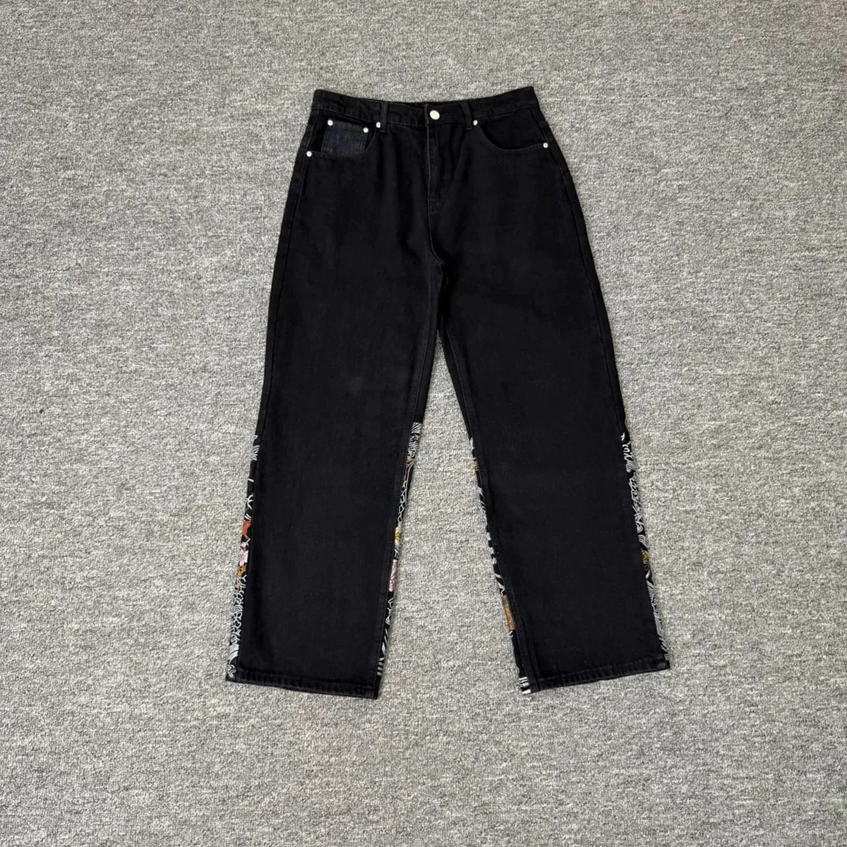 High Street Flower koi Fish Embroidery Baggy Jeans Pants for Men and Women Pantalones Hombre Straight Denim Trousers Oversized