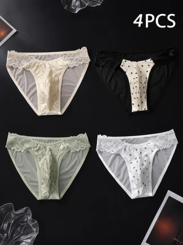 4PCSSexy Mens Seamless Panties Ice Ultra Thin Sports Fitness Bulge Pouch briefs na Panti ng Lalaki Mababang Baywang 3256812833245883
