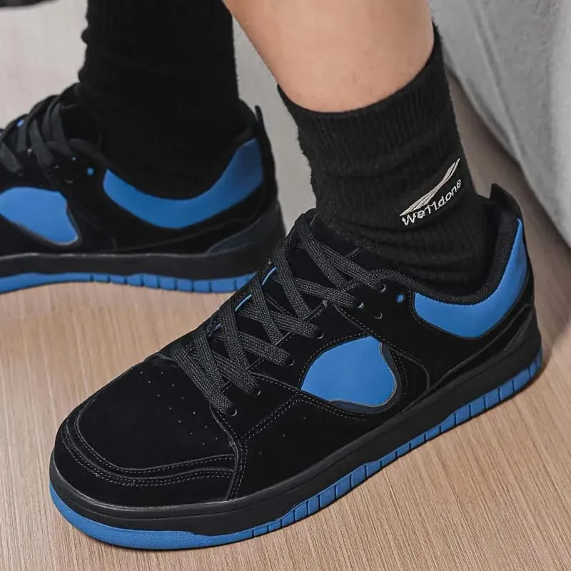 Men Sneakers Spring Summer Plus Size Casual Board Shoes Suede Texture Color Block Flat Sole Retro Streetwear