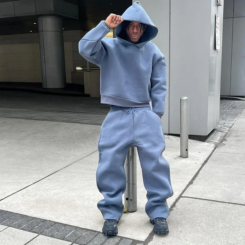 Male Autumn New 2 Piece Set Casual Solid Couple's Hooded Sweatshirt Loose Sweatpants Jogging Sweatshirt Trousers Outfits Suits