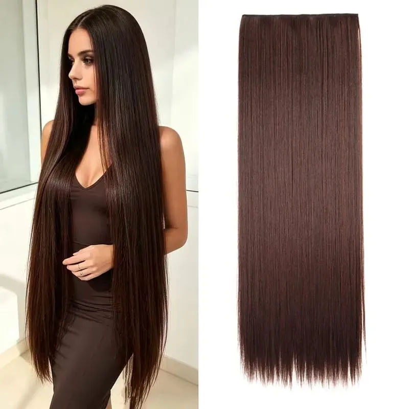 32Inch/40Inch Synthetic Long Straight 5 Clip‑in One Piece Hair Extensions Soft Easy Wear Hairpiece for Women Daily Party