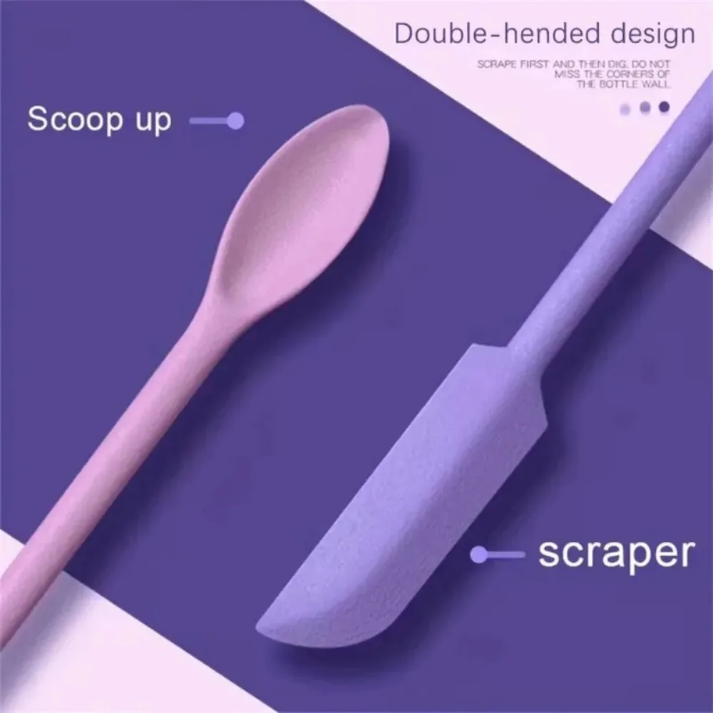3Pcs Double-Head Silicone Spatula Soft Brush Cosmetic Digging Spoon Lengthened Jam Scraping Spoons Portable Makeup Brushes Set