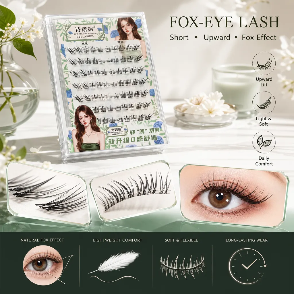 Fox-style False Eyelashes Short Length Curl Black Natural Eye Lengthening Design Lightweight For Daily Makeup Party Dating Women