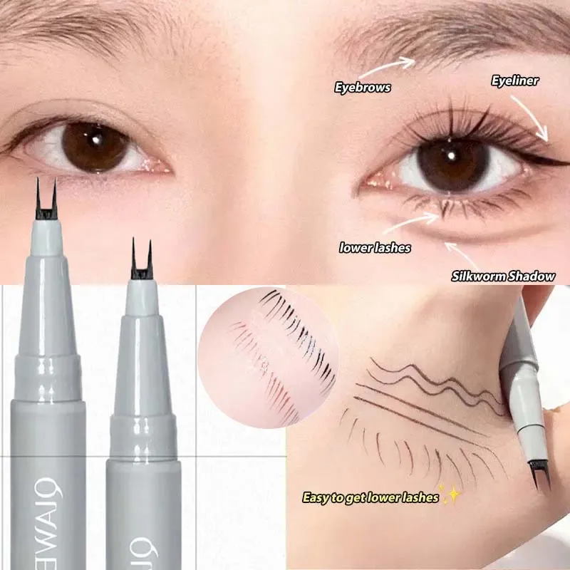 Double-claw Liquid Eyeliner Ultra-thin 2 Fork Tip Waterproof Quick-drying Lower Eyelashes Eyeliner Pencil Sweat-proof Eye Makeup