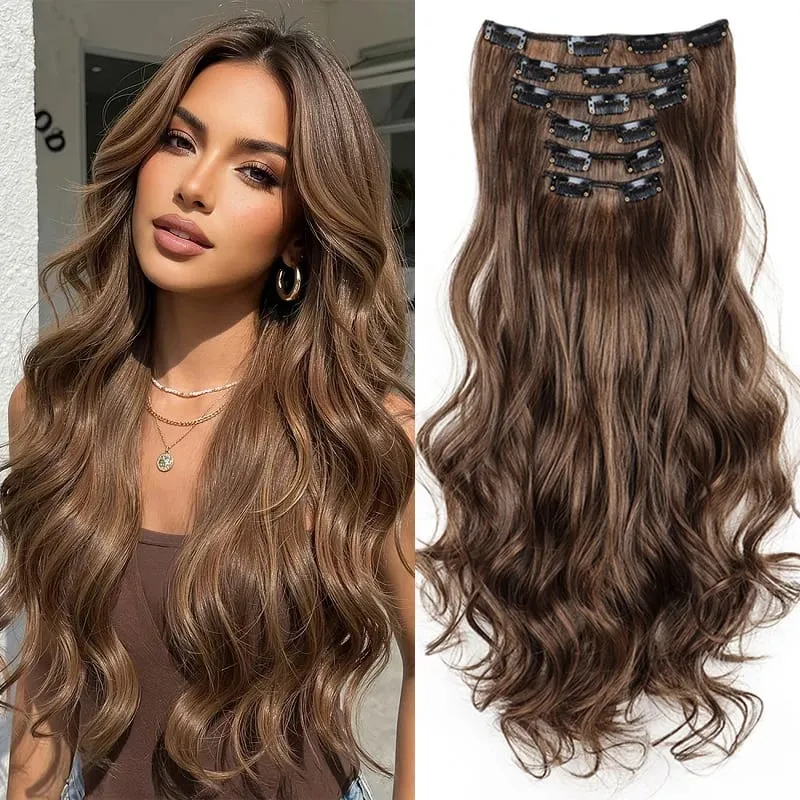 22Inch Synthetic 6pcs/set Long Curly Hair Extension Thick Soft Hairpiece for Short Hairline Coverage for Women Daily Use