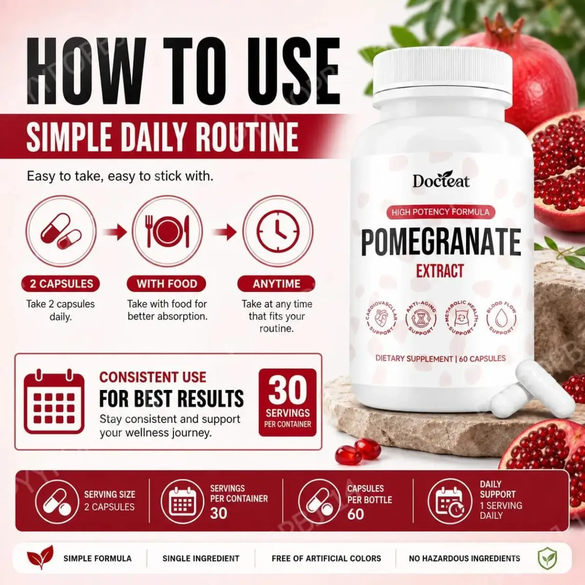 Docteat Pomegranate Fruit Extract Capsules Ellagitannin Antioxidant Defense Immune Support and Oxidative Balance 60 Capsules