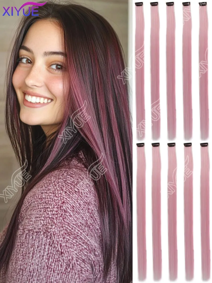 10Pcs Clip In Hair Clip In Wave Curly Hair Purple Red Wavy Hair With Clip In Hair Extension Synthetic 20inch Halloween Christmas