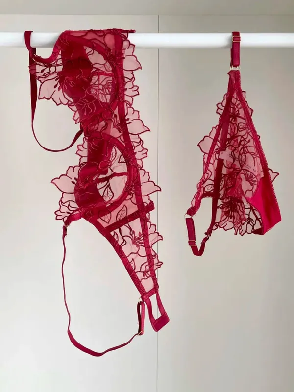 Padded Bra Set Small Bust | Lace Embroidered & Mesh Underwear Set with Soft Underwire Comfortable Demi Cup Sexy Tushy Panty PP