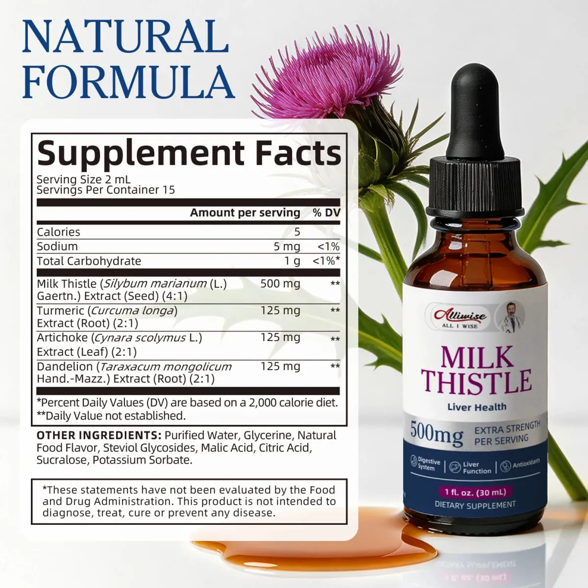 Alliwise Milk Thistle Drops The Wide-Reaching Benefits of Liver Detox & Cleanse Gut-Friendly Ingredients Gentle & Dependable