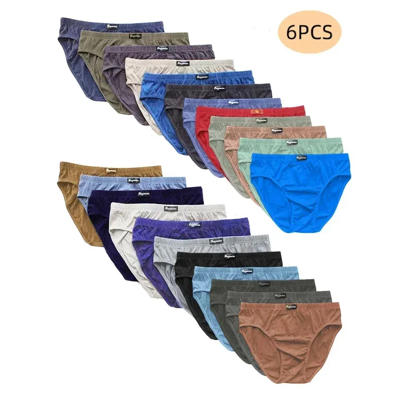 6pcs Random100% Cotton Mens Briefs Plus Size Underwear 5XL/6XL Men's Breathable Solid Sexy Comfortable Shorts — image 1