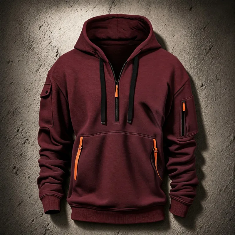 Men's Spring Autumn Hooded Sweatshirt Zip Multi Pocket Pullover Casual Sports Jacket Fashion Trendy Hoodie Top for Men Street