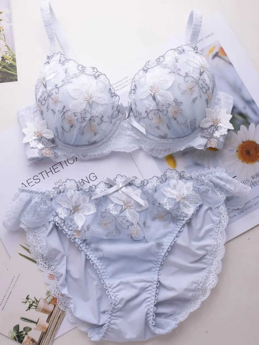 Japanese-style sweet lingerie set thin embroidered shallow cup disc type 2 bra set