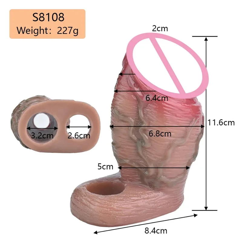 7.2in Realistic Penis Sleeve Reusable Penis Sleeve with Cock Ring Silicone Penis Enlarger Sleeve Male Adult Sex Toy for Men