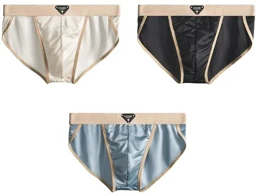 1/3PCS Men's Briefs Ice Silk Satin-like Briefs Men's Underpants Summer Breathable Quick Drying Panties Sexy U Pouch Underwear