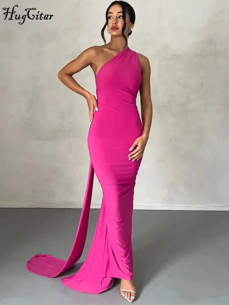 Hugcitar Eine Schulter, rückenfrei, verstellbar, mit Schal, Schleife, gerafft, sexy Maxikleid, 2025, Damen, elegantes Y2K-Streetwear-Festival-Outfit