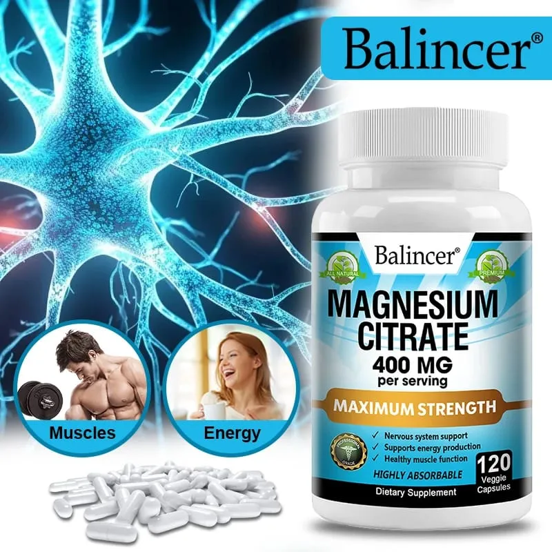 Magnesium Citrate 400 Mg - Muscle Nerve and Energy Support Promote Muscle Relaxation Non-GMO 120 Capsules — image 1