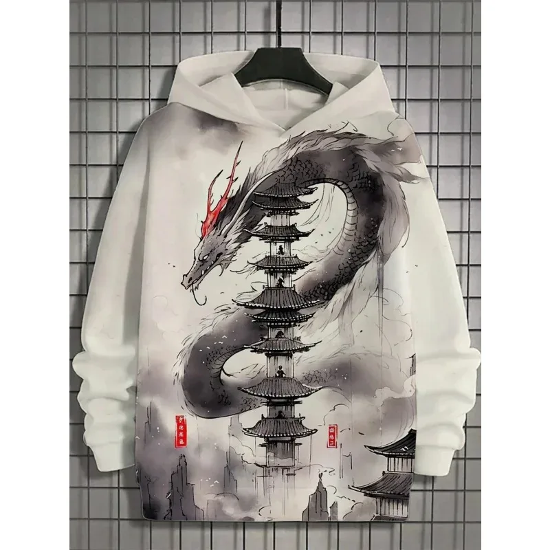 3D Printed Waves Noodles Hoodie For Men Cool Wolf Pattern Long Sleeve Tops Casual Sweatshirt Harajuku Pullover Loose Hoodies