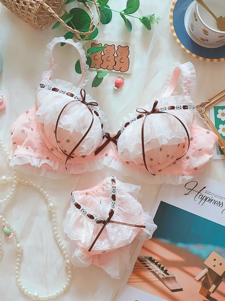 Japanese Style Cute Lace Bra Set with Underwire Light Push Up Support Sweet Sensual Look Teen Girls Autumn Winter Collection CA