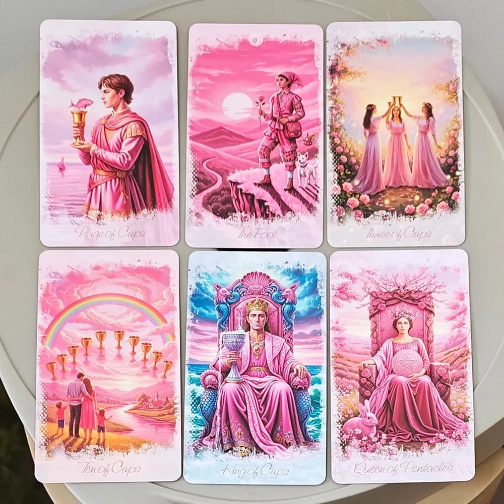 Pink Romantic Fantasy Tarot Deck in Tin Box 78-Card Full Deck with Instruction Book 11*6.2cm Spiritual Divination Oracle — image 3