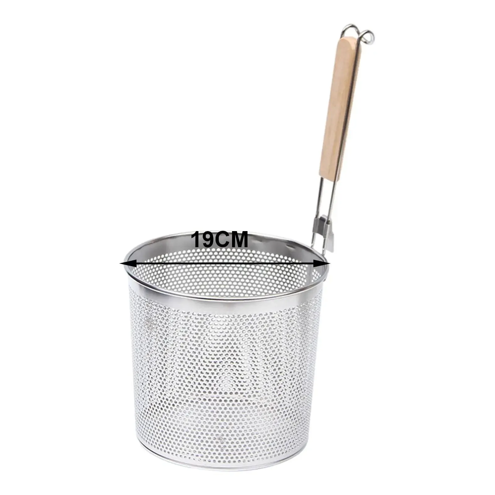 Stainless Steel Pasta Strainer Frying Serving Basket with Wood Handle for Onion — image 6