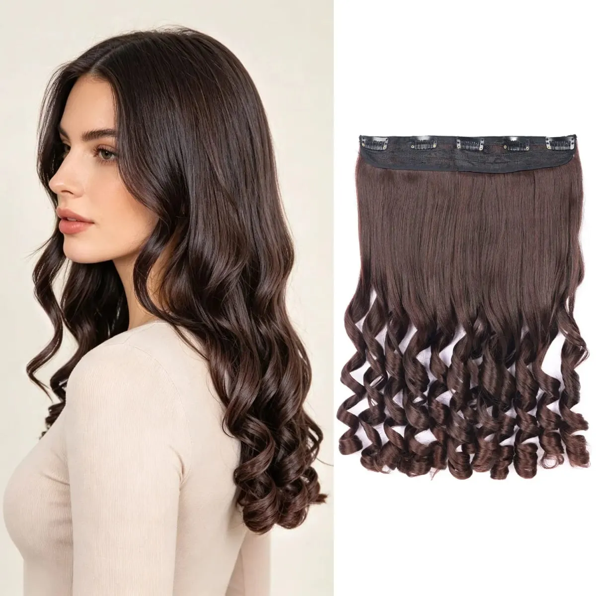 Synthetic clip in one piece hair extensions 5 clips in one piece hair wavy style 16inch french curl for women ladies daily party