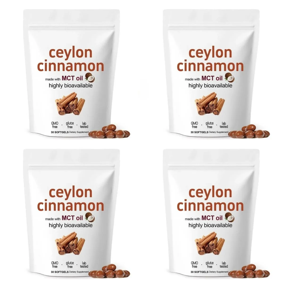 Ceylon Cinnamon 600mg 12-1 Extract Softgels 7200mg Equivalent MCT Oil Highly Bioavailable Daily Dietary Supplement 30 Softgels
