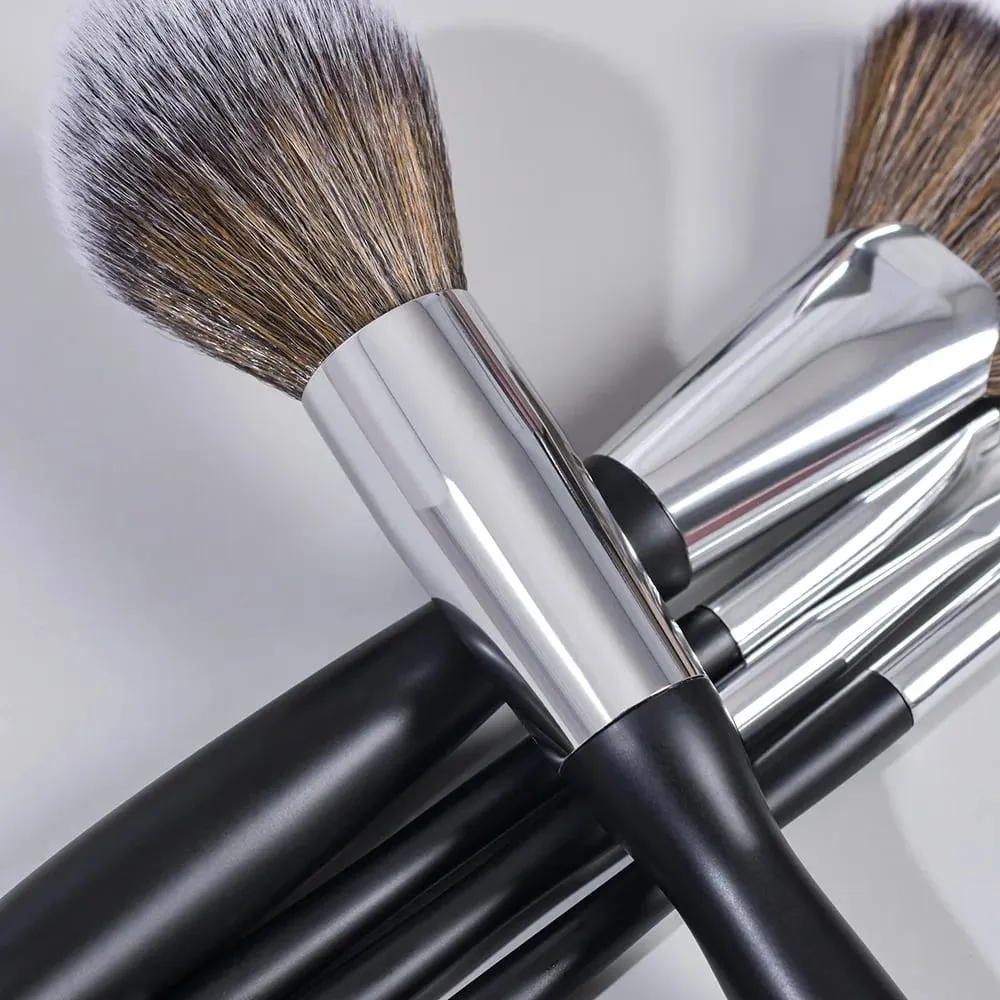 Pinceaux de maquillage noirs marque privée poudre fond de teint Blush fard à paupières maquillage brosse ensemble cheveux naturels Brochas vente en gros 5 ensembles — image 3