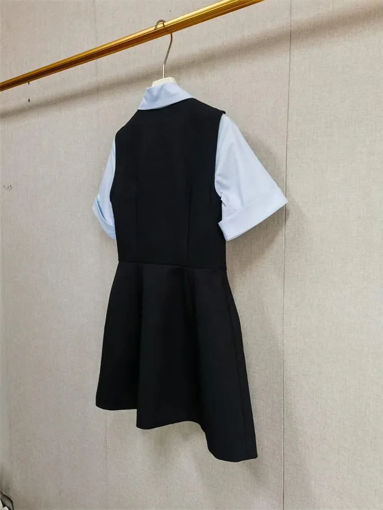 26 Early Spring Design Three Dimensional Cutting Color Blocked Women's Shirt Dress