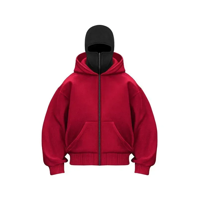 Men's Double-Capped Hooded Jacket For Car And Motorcycle Riding, Warm And Plush, Fashionable And Loose, With Zipper Hood