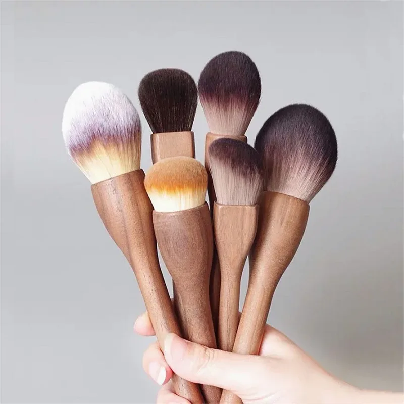 Walnut Wood Handle Makeup Brush Loose Powder Foundation Blush Contour Brushes Super Soft High Density Makeup Tools Brushes — image 4