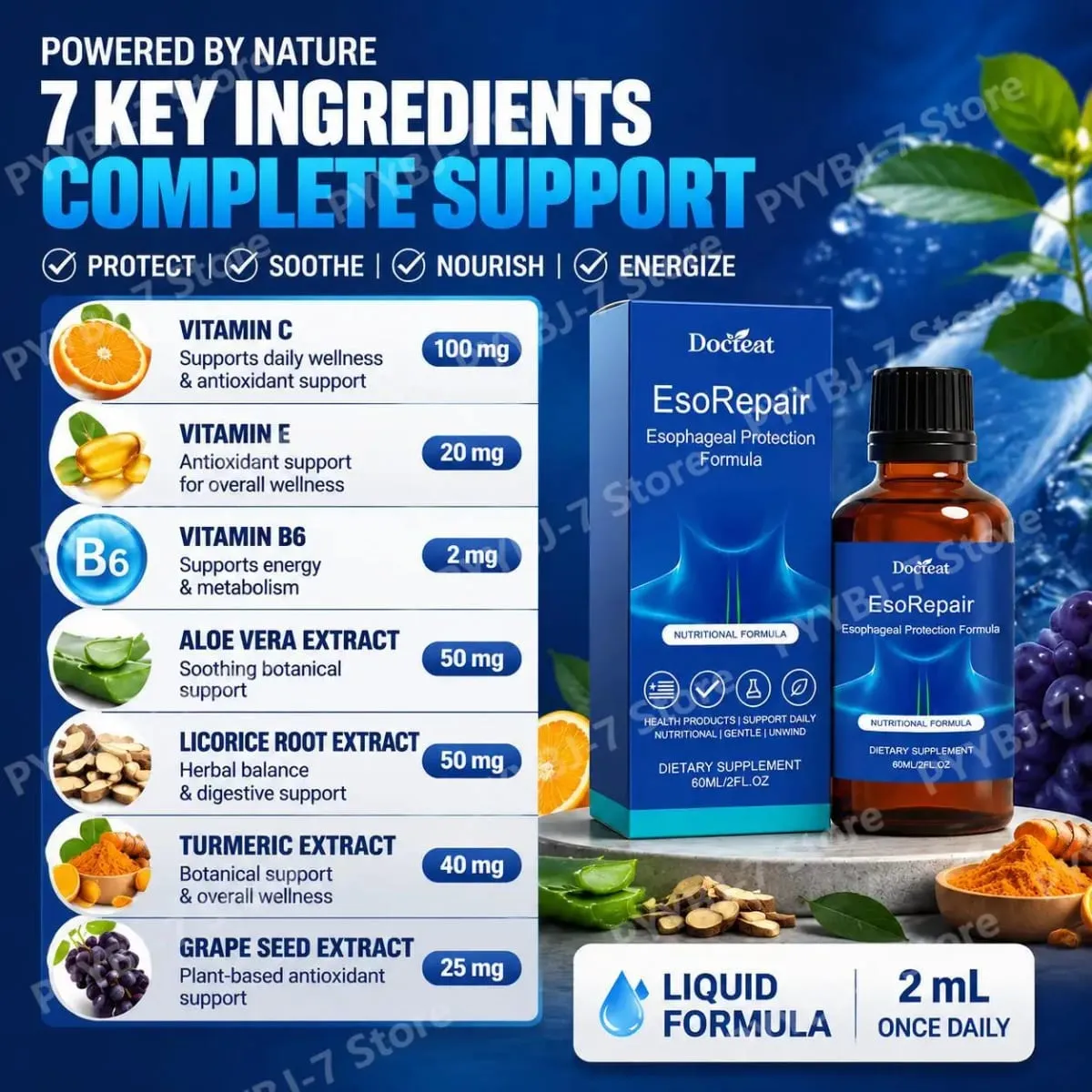Digestive & Gut Support Supplement Liquid Herbal Blend with Vitamins Aloe Vera Turmeric Grape Seed 60ml Gut Health