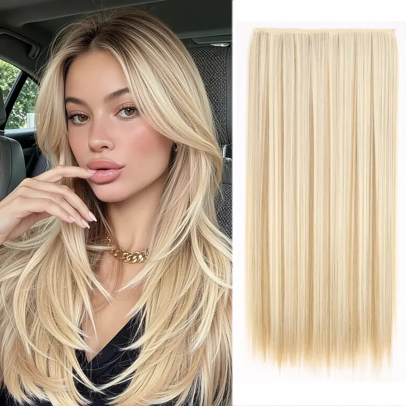 Synthetic 24 Inch Long Straight Clip in Hair Extension Seamless Natural Looking Easy Install Women’s Hairpieces for Daily Wear