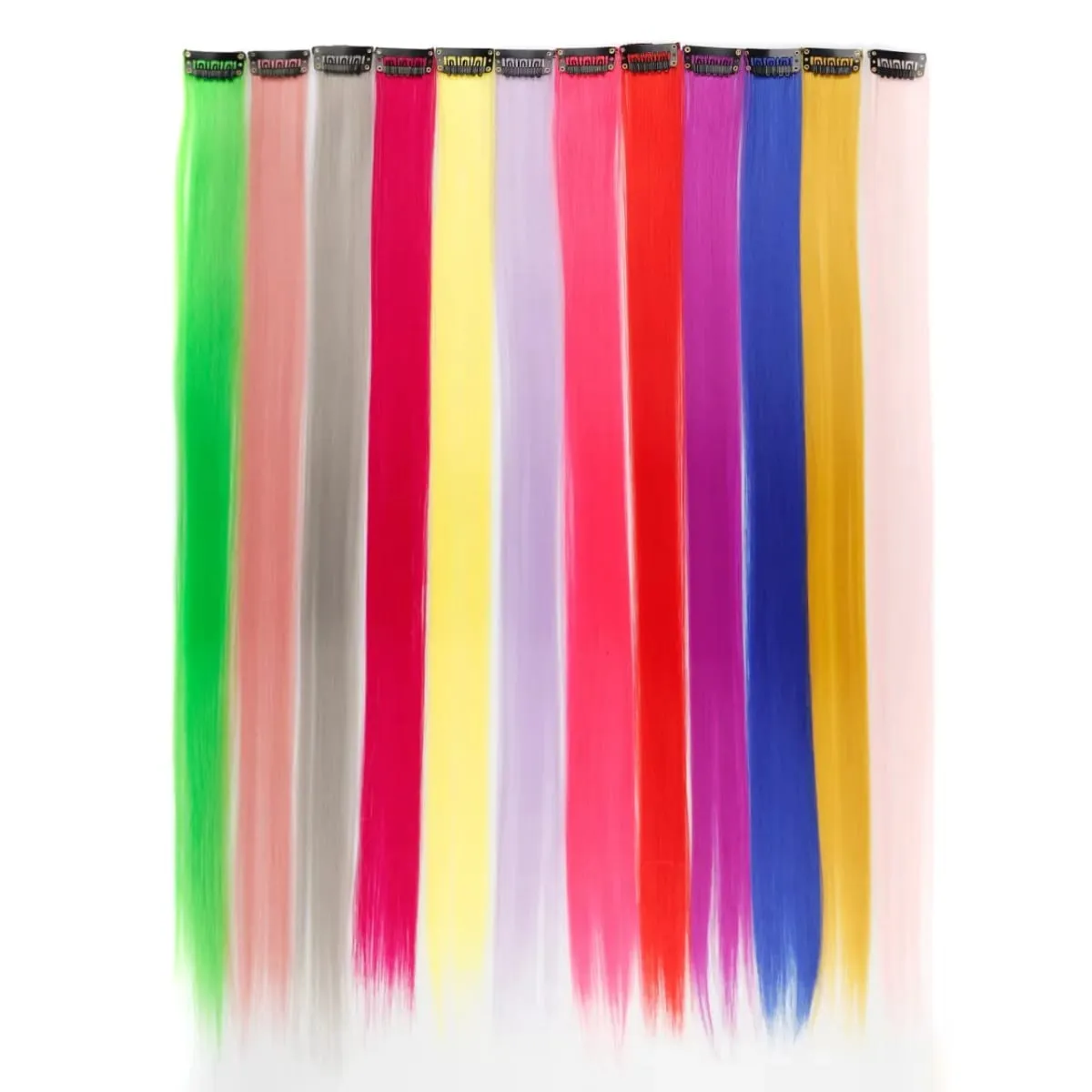 45cm Straight Clip‑on Synthetic Hair Pieces One‑Piece Bright Color Hair Extension Clips DIY Cosplay Hair Accessories