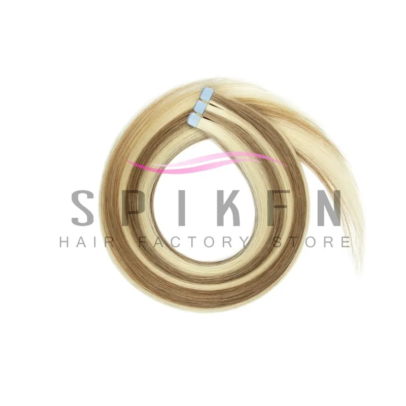 12"-20" Mini Tape Hair Extensions Machine Remy Skin Weft Adhesive Tape In Human Hair Natural Black Brown Blonde Straight 10pcs