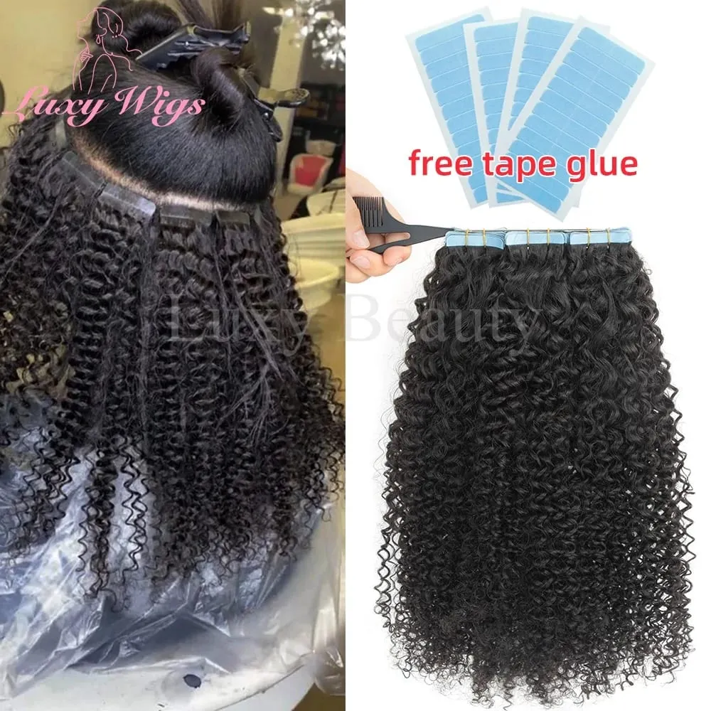 Kinky Curly Tape In Hair Extensions For Black Women Human Hair 12-22Inches Brazilian Remy Hair Natural Adhesive PU Tape Ins Hair