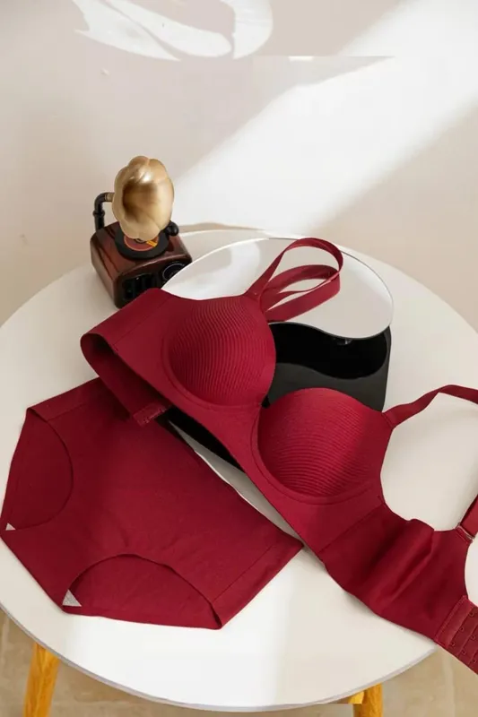 Sexy Red Push up Bra Set for Small Breasts Anti-Sagging Comfortable Breathable Wedding Lingerie Set without Underwire