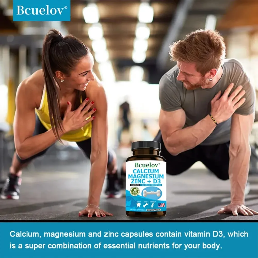 Bcuelov Cálcio Magnésio Zinco Suplemento de Vitamina D3 - Ossos Dentes Músculos Nervos Metabolismo Síntese de Proteínas Sistema Imunológico