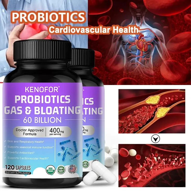 60 Billion CFU Multi-Strain Probiotic Capsules - Prebiotics + Digestive Enzymes Gut Health & Immune Support 30/60/120 Counts