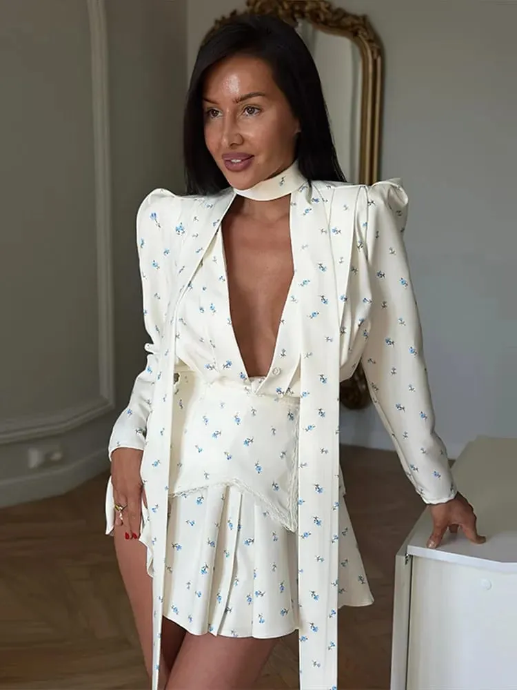 Elegant Printed Women's Dress Long Sleeve V-Neck Lady Mini Dresses With Waist-Tape 2026 Summer Chic Female Vacation Holiday Robe — image 4
