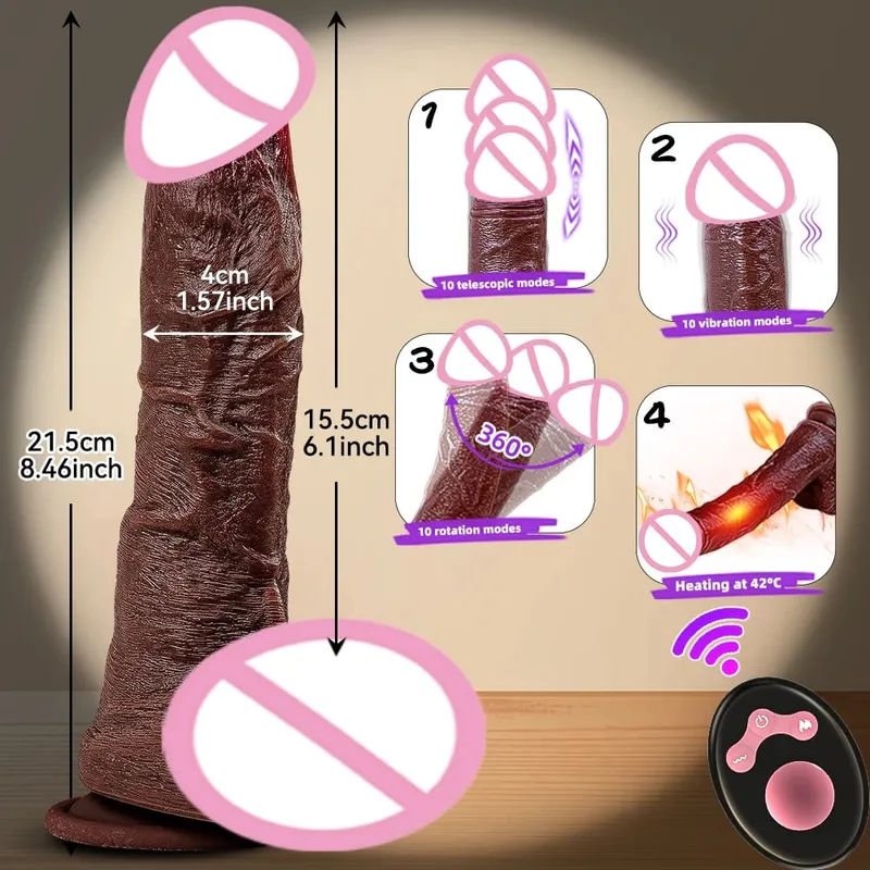 Huge Big Soft Vibrator Heating Realistic Dildo for Woman Men Wireless Telescopic Dick Masturbator Penis G Spot Vagina Anal