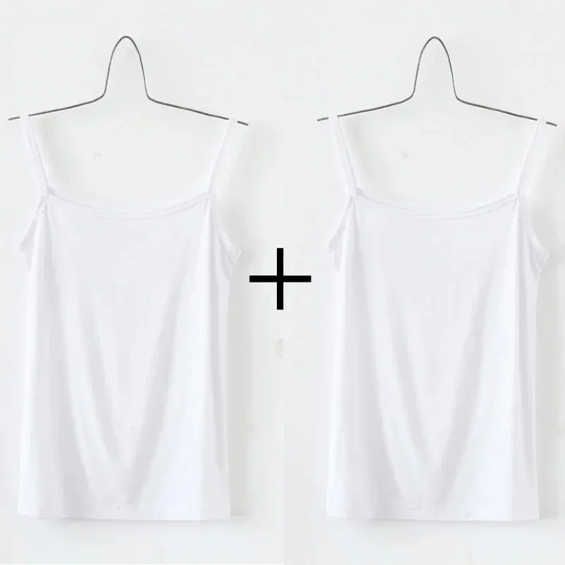Women Sexy Milk Silk Tops Spaghetti Strap Tops Solid Color Strap Slim Vest Female Basic Tanks Bra Underwear Summer Base Shirt