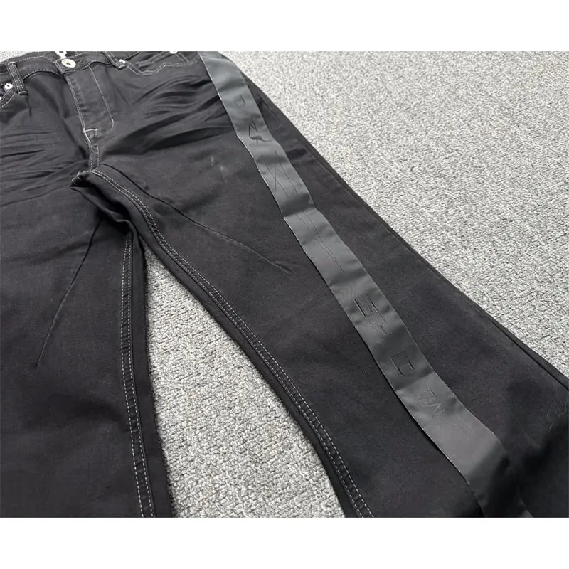 High Street RO Style Denim Pants Men's 24SS Basic Elastic Black Ribbon Loose Flared Streetwear Casual Jeans Pants Men Clothing