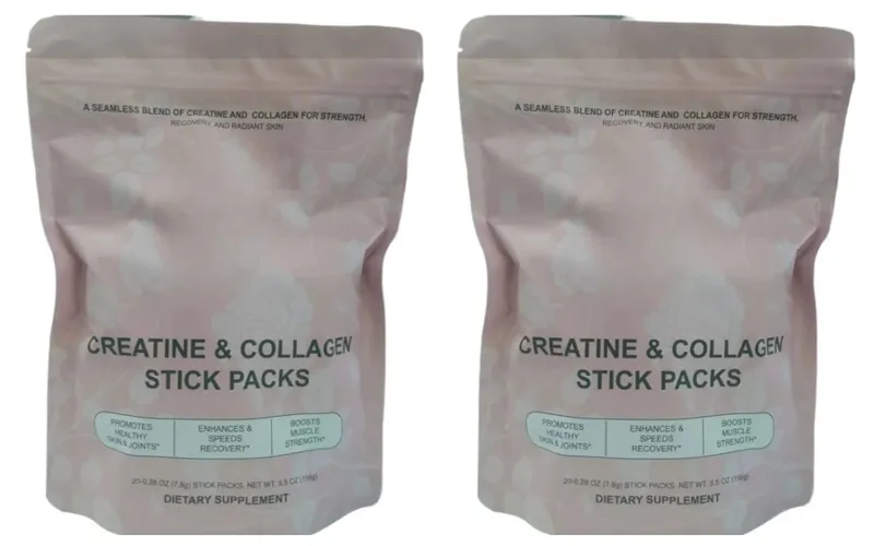 Creatine & Collagen Powder Stick Packs Supports Strength Recovery & Skin Health – Daily Nutrition Supplement 20Servings Per Bag