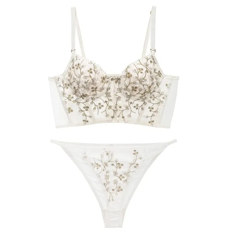 New Embroidery Lace Flowers French Women Underwear Steel Rubber Bone Push Up Bras Sexy Bralette Cute Lingerie Sexy Body Shaping