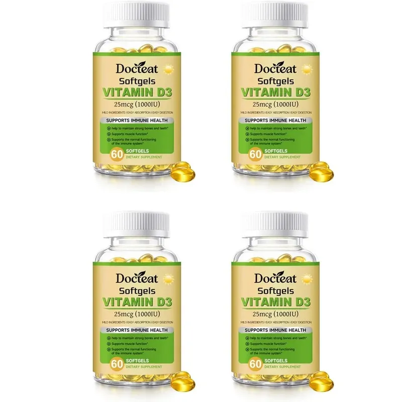 Docteat Vitamin D3 Softgels Supports Immune Health Helps Maintain Bones and Teeth for Adult Daily Requirement 60 Softgels