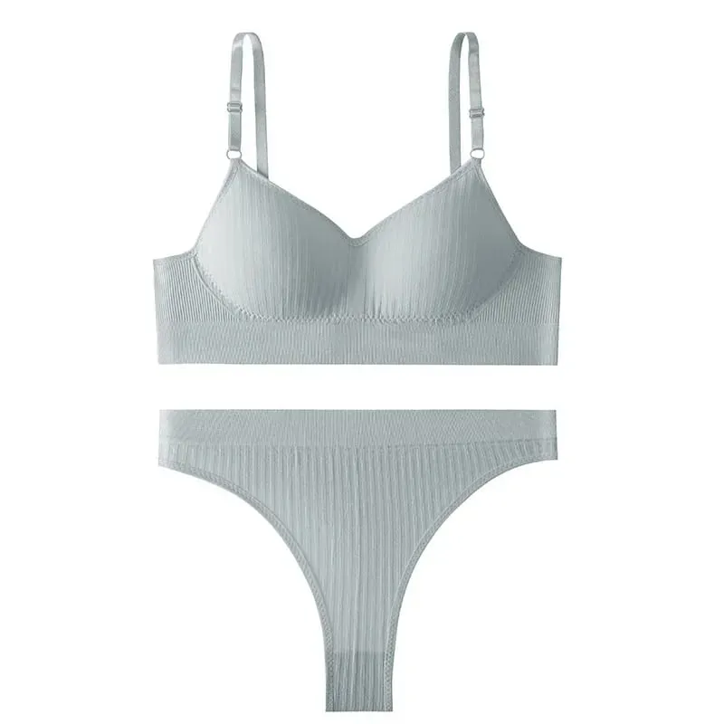 Women Seamless Bra Set High Waist Thong Panties Female Nonwire Brassiere Comfy Soft Sports Bras Underwear Set Sexy Lingerie Set — image 8